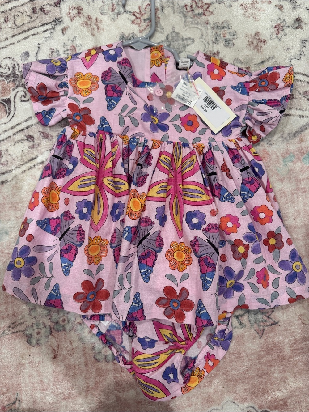 Tea Collection Pink Floral & Butterfly Ruffle Dress